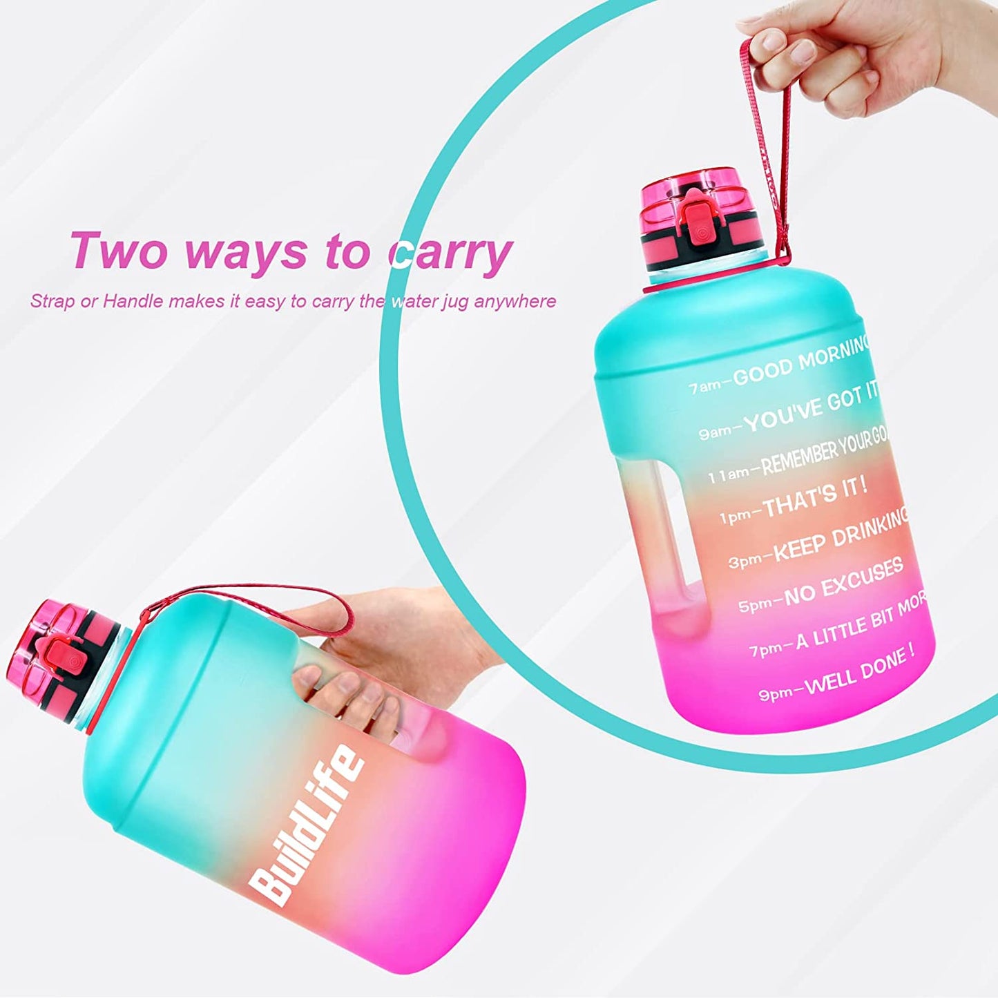 Gallon Water Bottle - 128 Oz, Leak Proof Lid with Time Markers for Gym