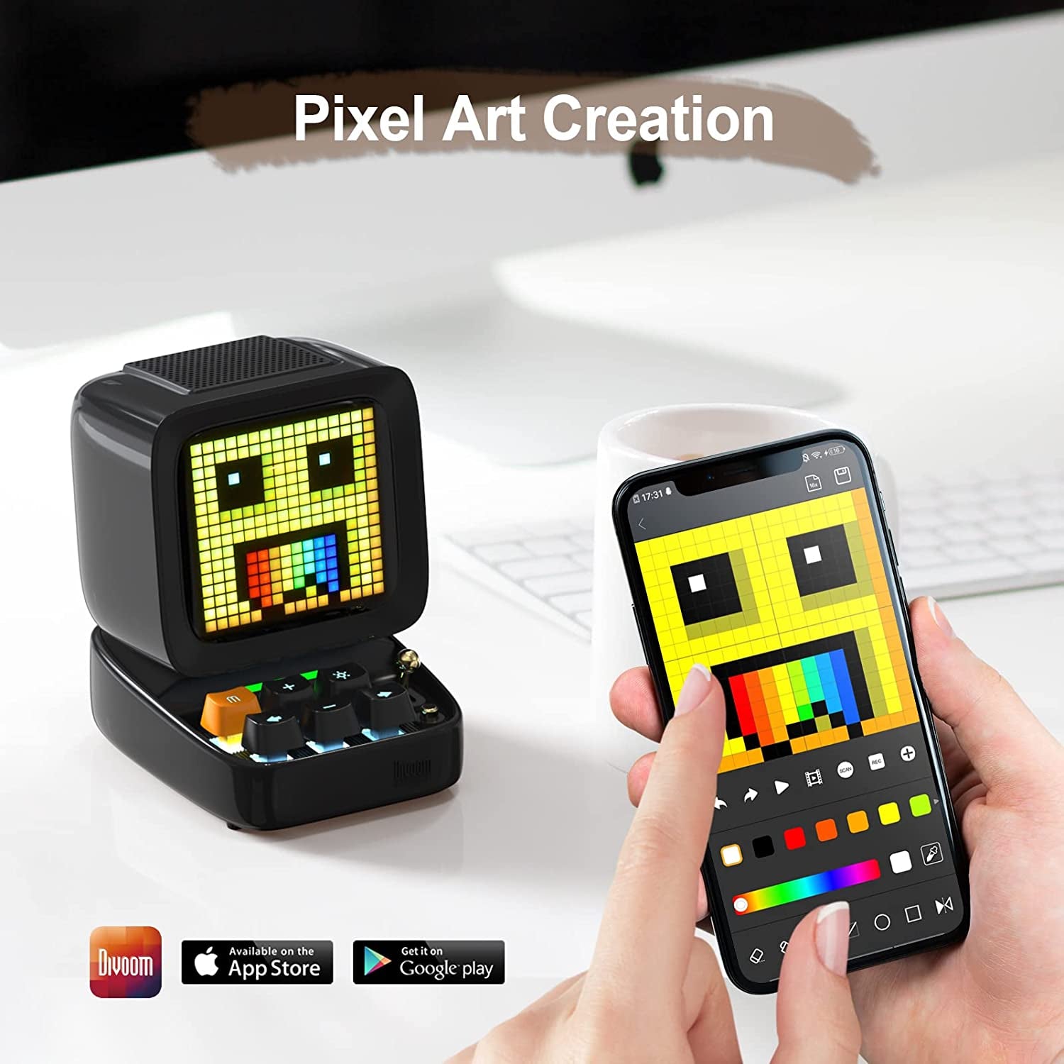 Ditoo Retro Pixel Art Game Bluetooth Speaker with 16X16 LED App Controlled Front Screen (Black)