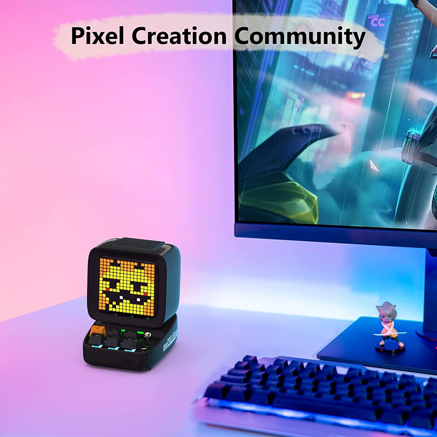 Ditoo Retro Pixel Art Game Bluetooth Speaker with 16X16 LED App Controlled Front Screen (Black)